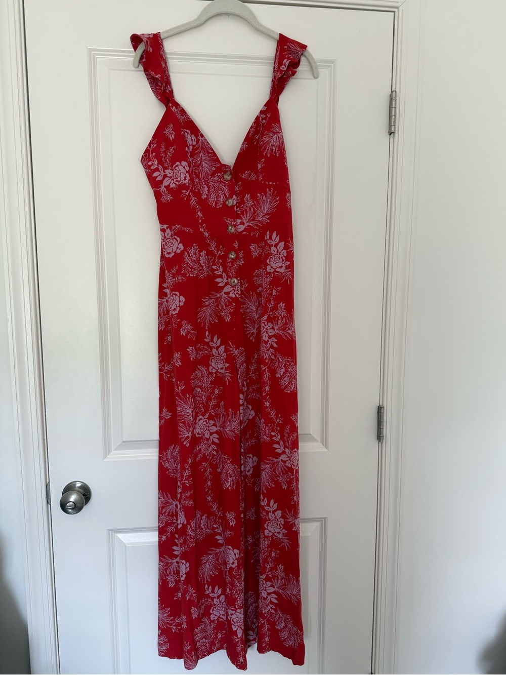 Free People Red Floral Maxi jumpsuit size 4